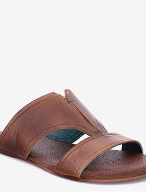 Women's Brown Leather Slide Sandal - Casual Double-Strap Comfort